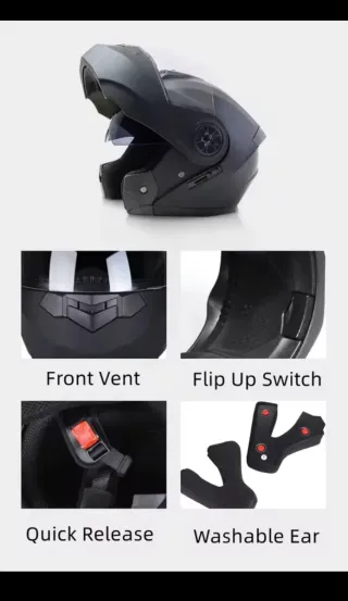 Casco Modular Convertible Negro brillante