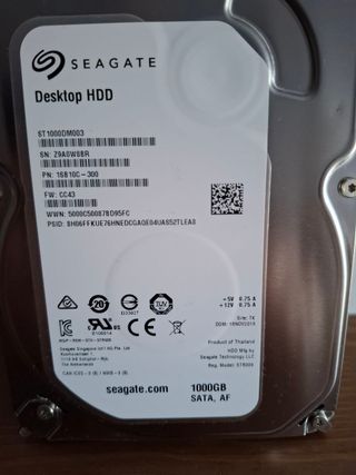 Disco Duro Seagate 1TB SATA HDD (0 HORAS USO)