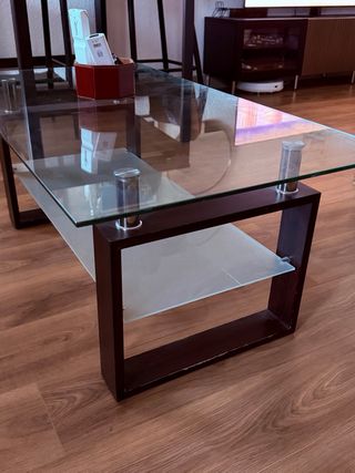 Mesa de centro cristal y madera