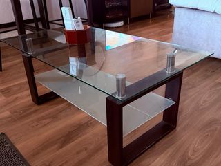 Mesa de centro cristal y madera
