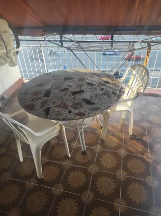 Tavolo da giardino in marmo, pietra e metallo D.120