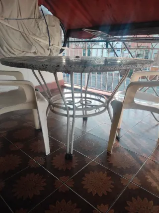 Tavolo da giardino in marmo, pietra e metallo D.120