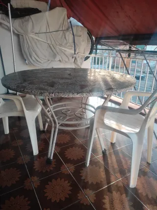 Tavolo da giardino in marmo, pietra e metallo D.120