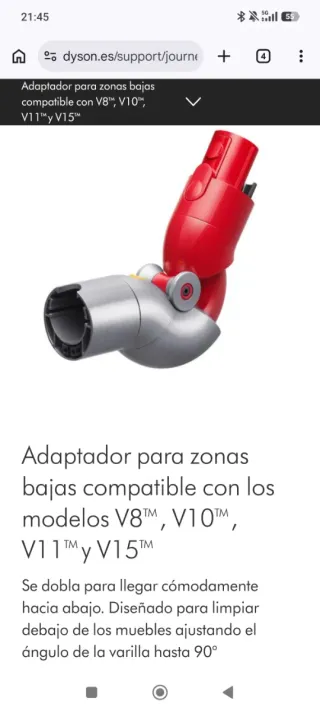 Adaptador aspiradora Dyson V10 para sitios bajos