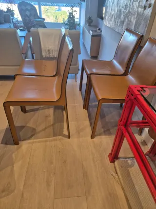 4 sillas comedor piel camel