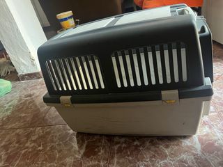 Transportín perro grande gris y blanco