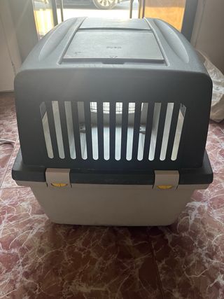 Transportín perro grande gris y blanco