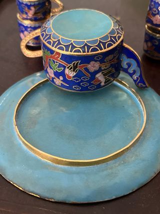 Conjunto de chá em miniatura Cloisonné Azul