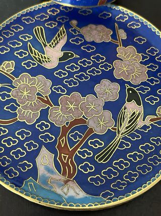 Conjunto de chá em miniatura Cloisonné Azul