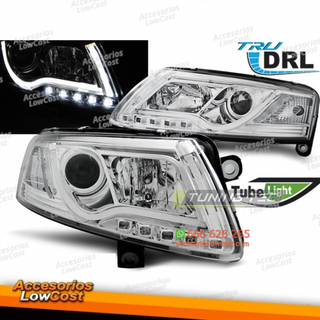 FAROS TUBO LUZ DRL CROMADO se adapta a AUDI A6 C6