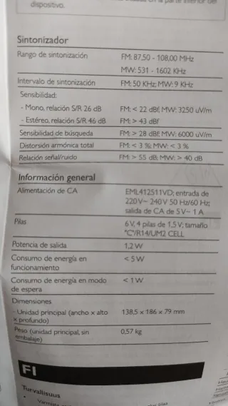 Radio Portátil Philips FM/MW Negra