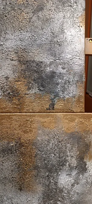 Cuadros Abstractos Oro y Gris. Pintado a mano.