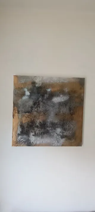 Cuadros Abstractos Oro y Gris. Pintado a mano.