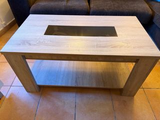 Mesa de salón madera y cristal