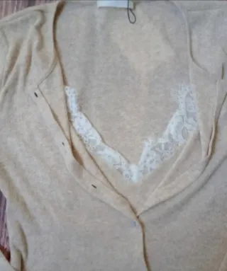 Chaqueta top punto combinada encaje Zara