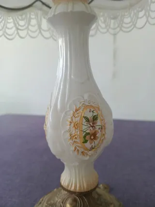 2 Lámparas Mesa Vintage Tela Metal Cristal