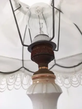 2 Lámparas Mesa Vintage Tela Metal Cristal