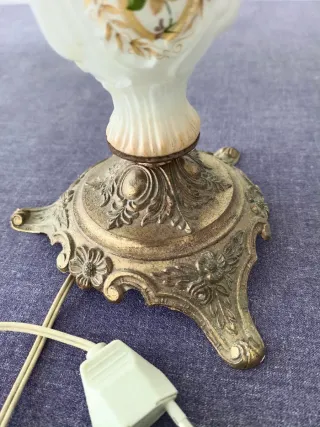 2 Lámparas Mesa Vintage Tela Metal Cristal