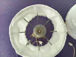 2 Lámparas Mesa Vintage Tela Metal Cristal