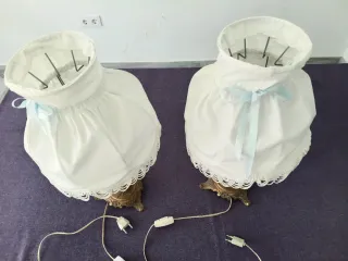 2 Lámparas Mesa Vintage Tela Metal Cristal