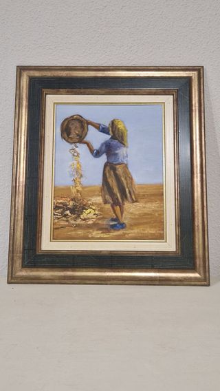 Cuadro óleo lienzo mujer con cesta