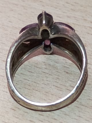 Anello antico in argento 925% e gemme di ametista
