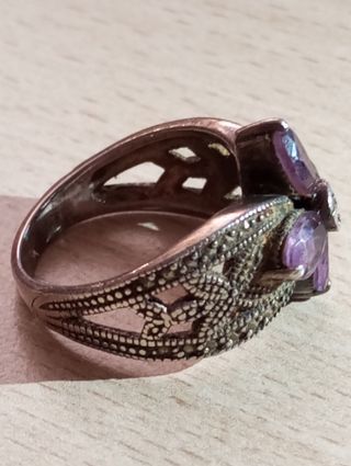 Anello antico in argento 925% e gemme di ametista