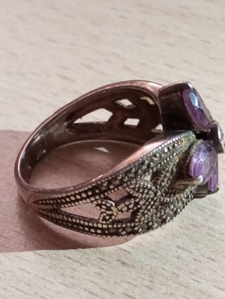 Anello antico in argento 925% e gemme di ametista