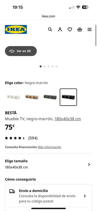 BESTÅ Mueble TV marrón oscuro 180x40x38 cm