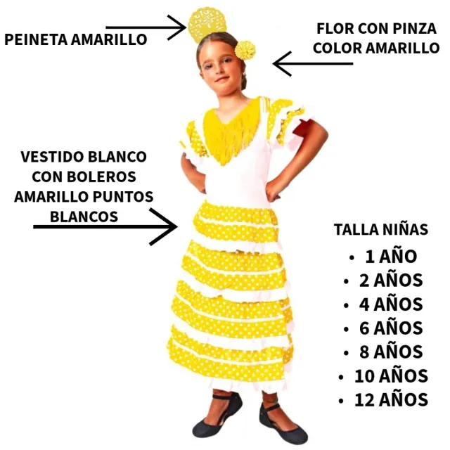 Vestido Flamenca Amarillo Sevillana niña 1-12 años