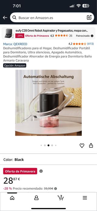 Deshumidificador Portátil QEXREED Negro