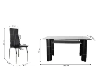 Mesa Cristal Templado + 6 Sillas Negras
