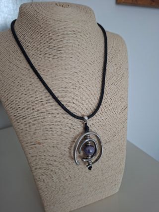 Gargantilla Diseño Cuero Plata Porcelana Morada