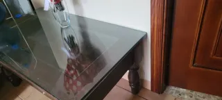 Mesa auxiliar madera y cristal