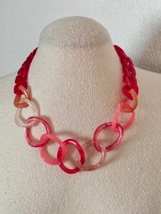 Collar maxi eslabones resina rojo beige nuevo