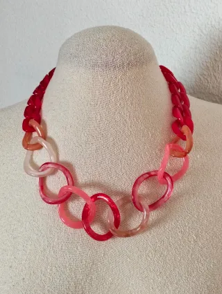 Collar maxi eslabones resina rojo beige nuevo