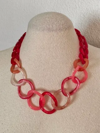 Collar maxi eslabones resina rojo beige nuevo