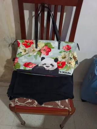 Bolso de lona con estampado de panda y flores