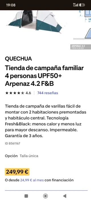 Tienda campaña familiar 4 personas Quechua