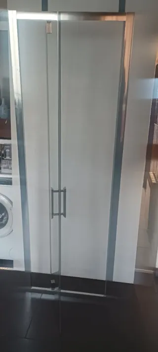 Puerta de ducha abatible de cristal y metal