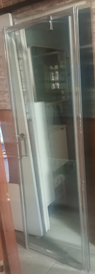 Puerta de ducha abatible de cristal y metal
