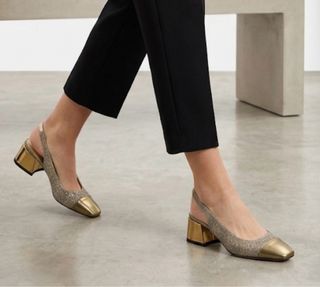 Zapato Farrutx T.36 Brillo y Tacon Dorado NUEVOS