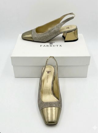 Zapato Farrutx T.36 Brillo y Tacon Dorado NUEVOS