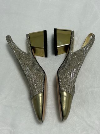 Zapato Farrutx T.36 Brillo y Tacon Dorado NUEVOS