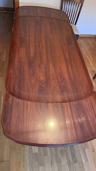 Set mesa rústica extensible de madera y 6 sillas