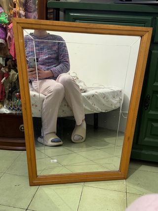 Espejo antiguo vintage cristal madera