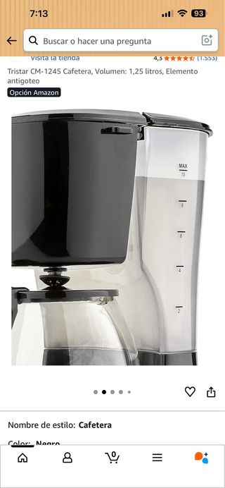 Cafetera Tristar CM-1245 1,25L Negra