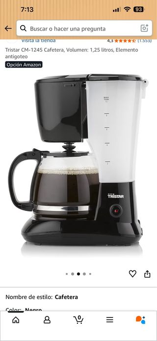 Cafetera Tristar CM-1245 1,25L Negra