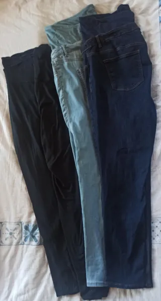 Lote pantalones premamá negros y azules