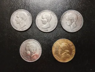 Monedas 5 Pesetas + 150 Balboas falsas/reprodu..